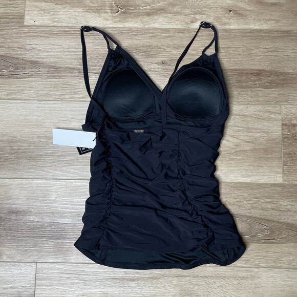 Calvin Klein Women's Solid Black Adjustable Strap Ruched Tankini Swim Top sz M - Picture 3 of 3